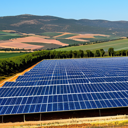 Home 20 Solar Power Plant in Extremadura**
"A vast solar photovoltaic plant, like Núñez de Balboa in Extremadura, stretching across hectares, generating clean electricity. Rolling hills in the background. Clear blue sky. Professional photography, high resolution, perfect anatomy, correct proportions, safe for work, appropriate content, fully clothed, professional, family-friendly, natural lighting."
**