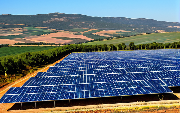 Solar Power Plant in Extremadura**

"A vast solar photovoltaic plant, like Núñez de Balboa in Extremadura, stretching across hectares, generating clean electricity. Rolling hills in the background. Clear blue sky. Professional photography, high resolution, perfect anatomy, correct proportions, safe for work, appropriate content, fully clothed, professional, family-friendly, natural lighting."

**