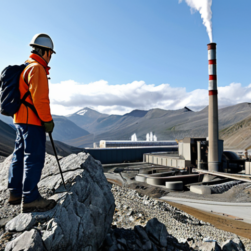 Home 11 Geothermal Exploration**
"A geologist in appropriate outdoor attire examining rock formations in a mountainous region, fully clothed, using geological tools, background shows a geothermal power plant in the distance, safe for work, professional setting, perfect anatomy, correct proportions, natural pose, high quality, appropriate content, modest, family-friendly"
**