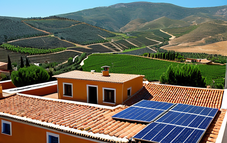 대체에너지 연구 및 혁신 - Solar Energy in Andalusia**

"A vibrant, sun-drenched scene of a rural Andalusian village.  Homes fe...