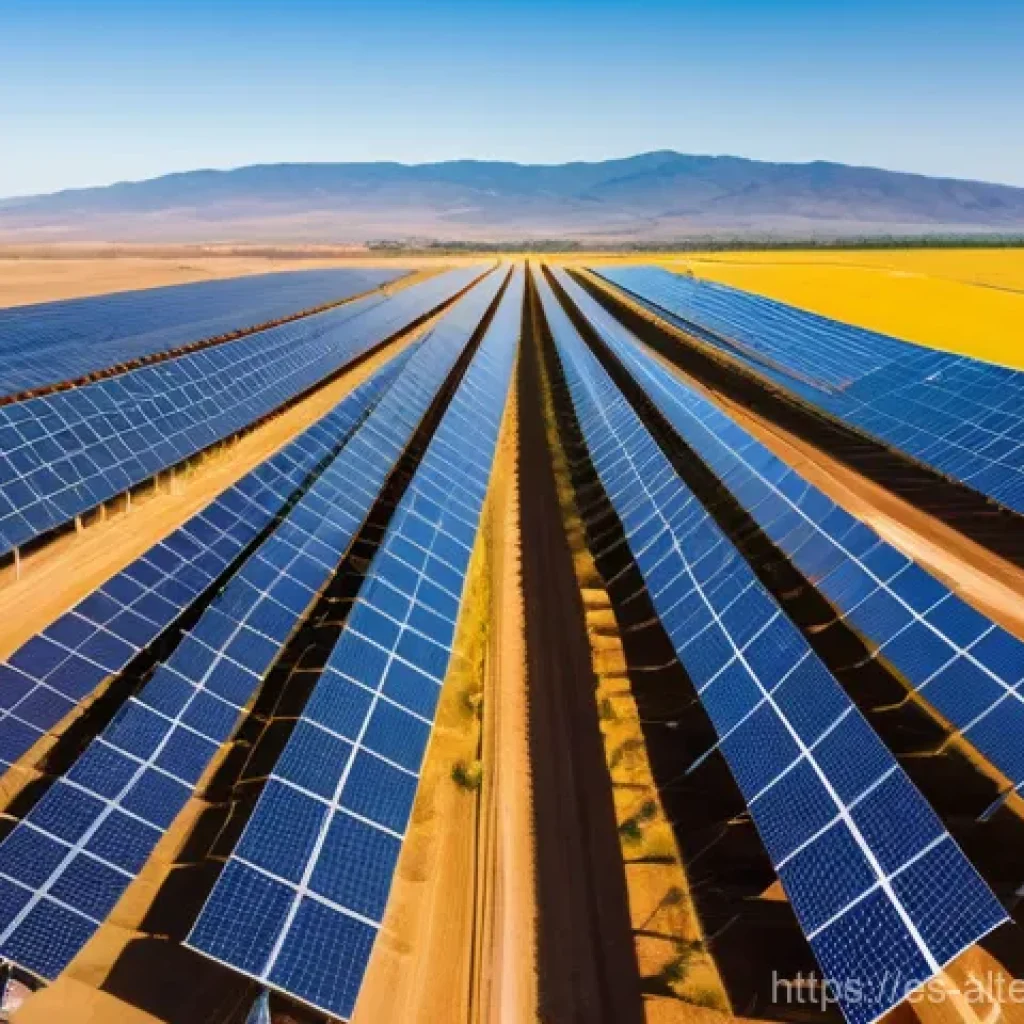 대체에너지 관련 상장 기업 - **Prompt:** A visually striking, panoramic view of a vast solar farm under a bright, clear sky, capt...
