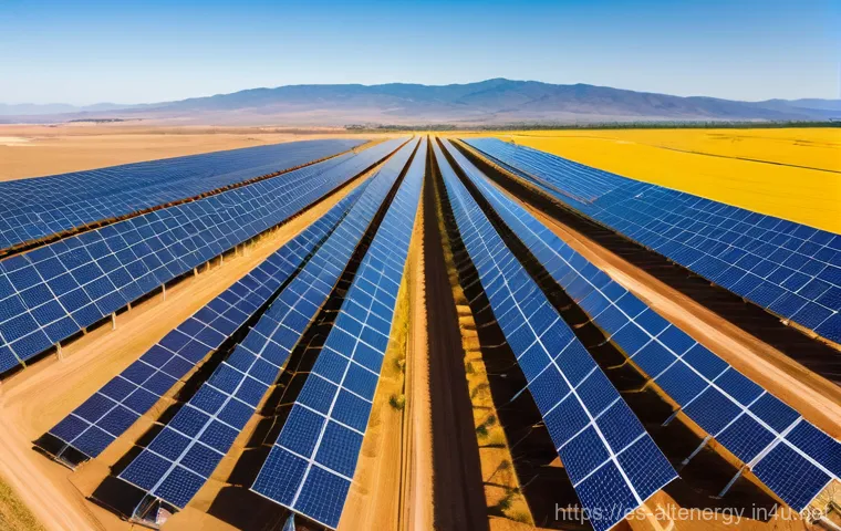 대체에너지 관련 상장 기업 - **Prompt:** A visually striking, panoramic view of a vast solar farm under a bright, clear sky, capt...