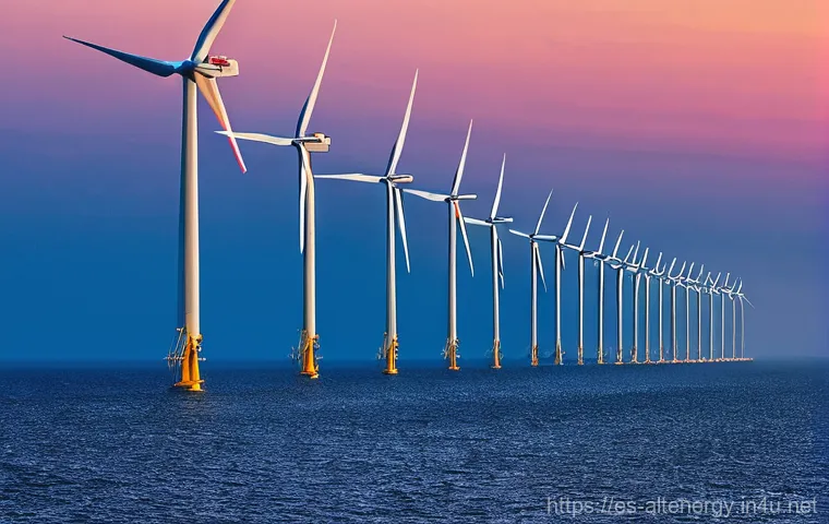 해상 풍력 발전 - **Prompt 1: The Majestic Floating Wind Farm at Dawn**
"A breathtaking panoramic view of a massiv...