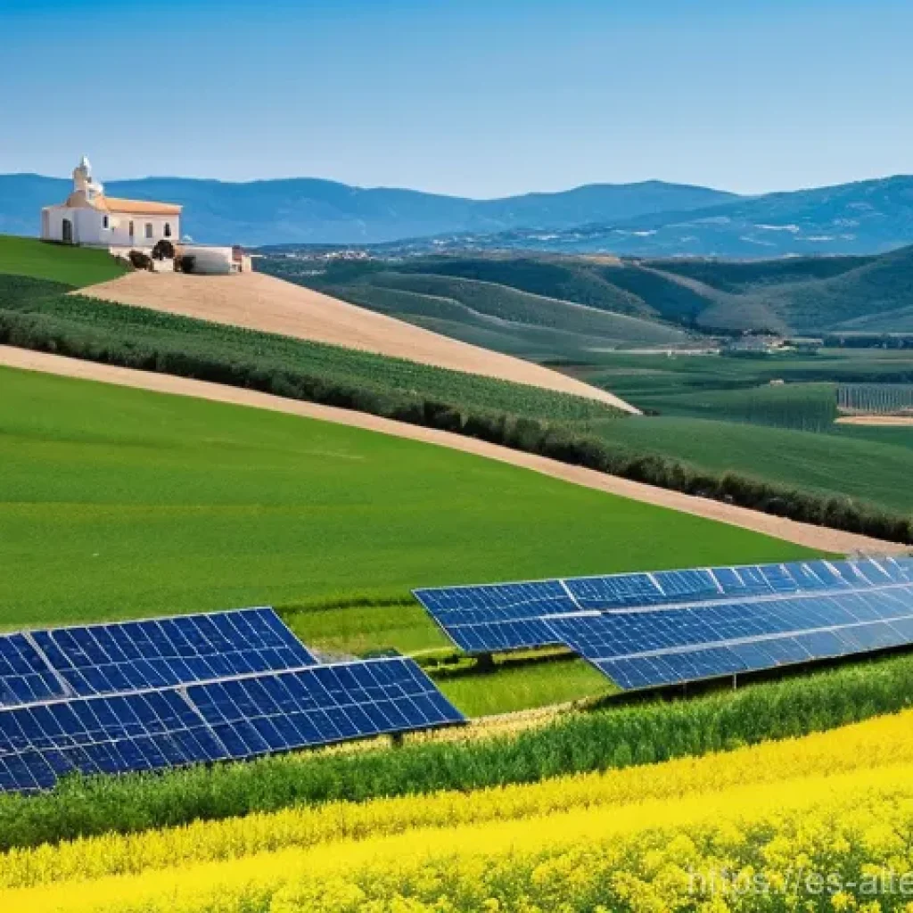 대체에너지의 기후 변화 대응 역할 - **Prompt 1: "The Resplendent Alliance of Sun and Wind in Iberia"**
A vibrant, sun-drenched lands...