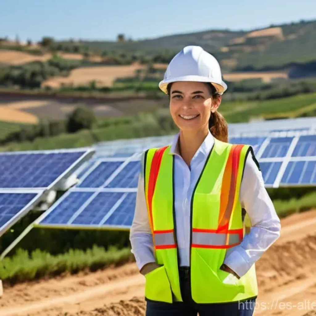 대체에너지로 인한 고용 창출 - **Prompt:** A confident Spanish female engineer, mid-30s, wearing a high-visibility safety vest over...