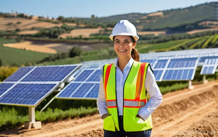 대체에너지로 인한 고용 창출 - **Prompt:** A confident Spanish female engineer, mid-30s, wearing a high-visibility safety vest over...