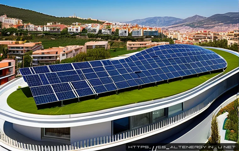대체에너지 혁신 사례 - A modern urban rooftop scene in Spain featuring flexible thin-film solar panels seamlessly integrate...