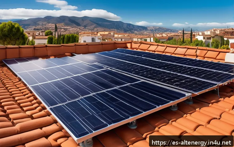 태양광 에너지 비용 - A modern Spanish residential rooftop solar installation featuring sleek, high-efficiency monocrystal...