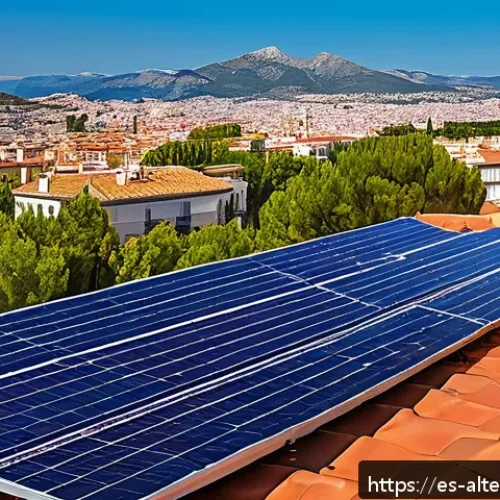재활용 가능한 에너지 시스템 - A modern Spanish suburban home rooftop featuring an array of solar panels optimally oriented southwa...