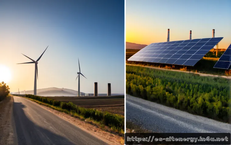 대체에너지와 전통적 에너지의 차이 - Photorealistic split-scene comparison of energy sources in a Spanish rural landscape: modern solar p...